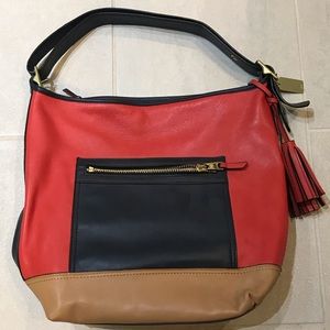 Coach Legacy Rugby Stripe Duffle Red Navy Tan